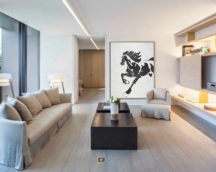 Acrylic Painting Canvas Art,Black And White Minimal Painting On Canvas - Extra Large Artwork